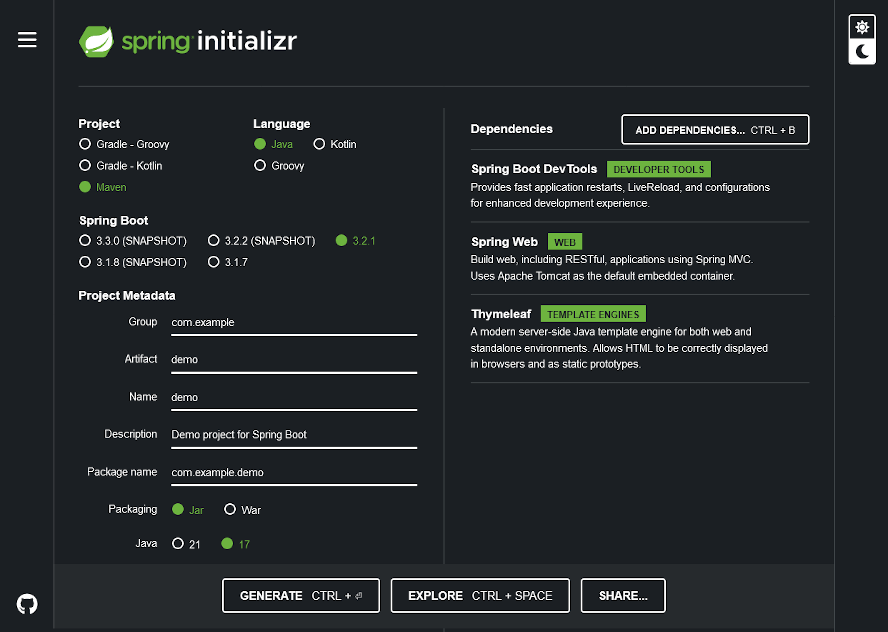 Spring Initializr Configuration